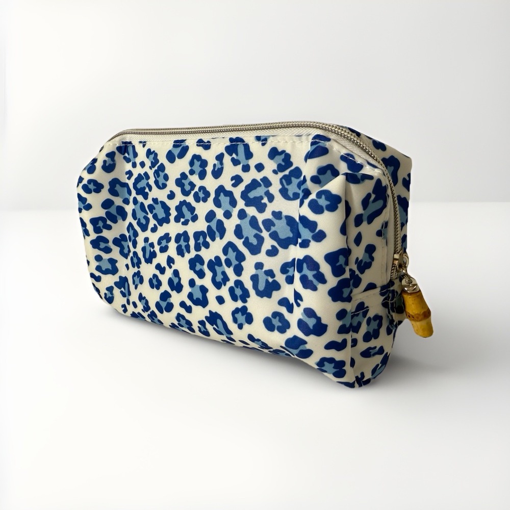 Blue Cheetah Leopard Print Glam Travel‎ Makeup Cosmetic Bag NEW Boutique 9x5.5in
